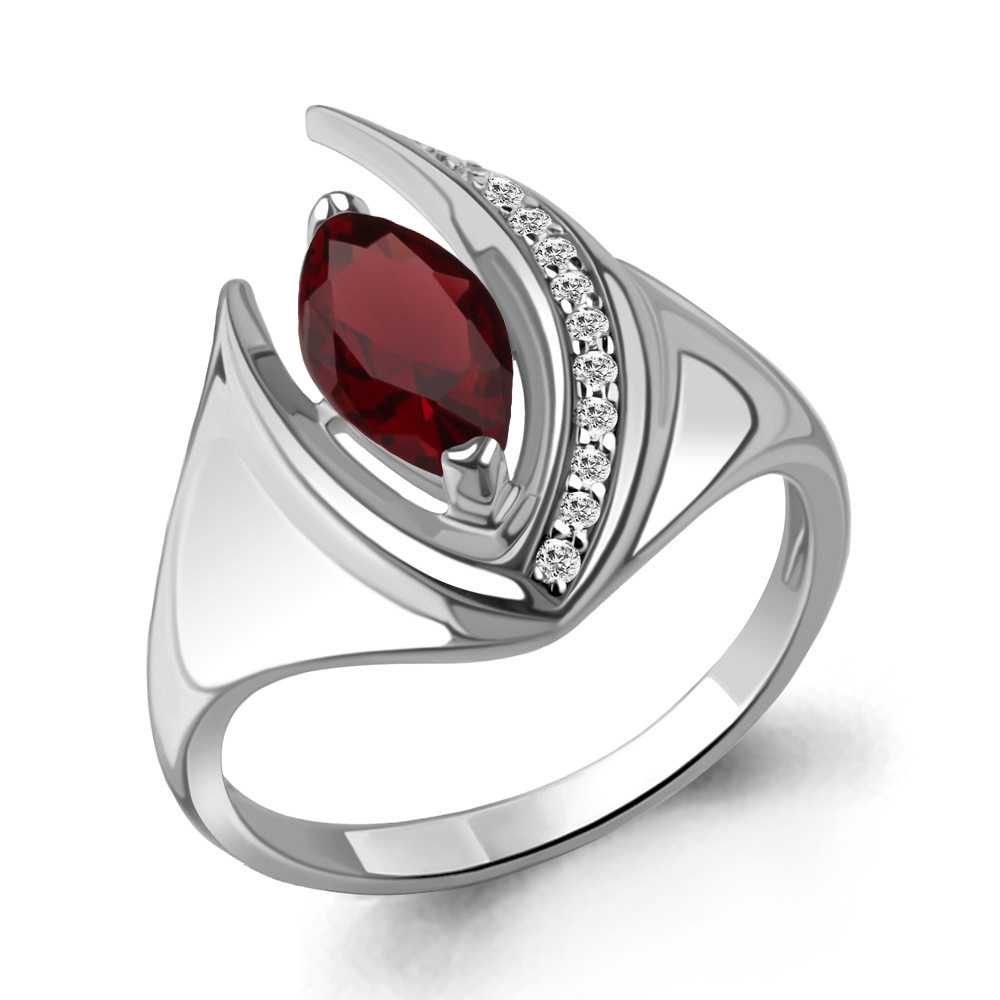 6992503А Кольцо из Серебра с гранатом, фианитами