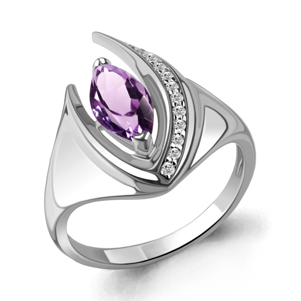 6992504А Кольцо из Серебра с аметистом, фианитами