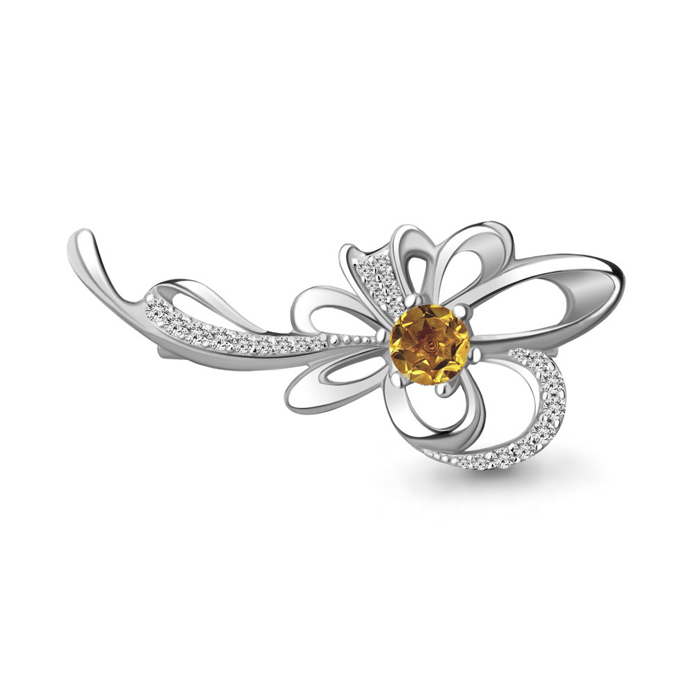 7150906А Брошь из Серебра с фианитами, цитрином