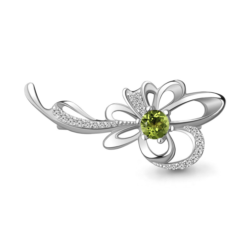 7150907А Брошь из Серебра с фианитами, хризолитом