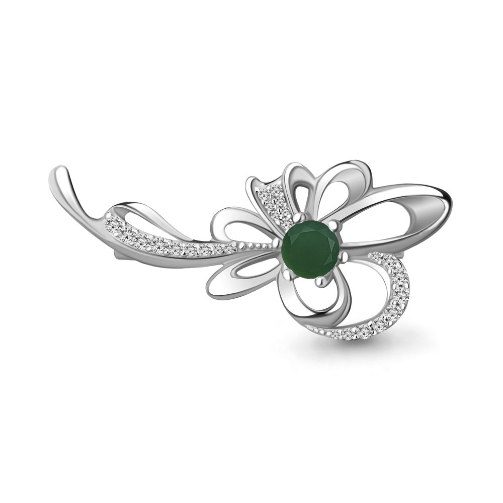 7150909А Брошь из Серебра с агатом, фианитами