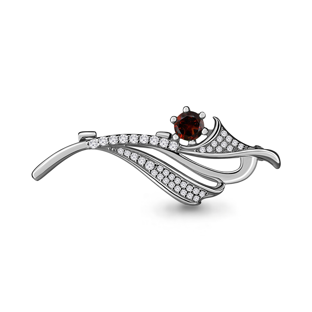 7151203А Брошь из Серебра с гранатом, фианитами