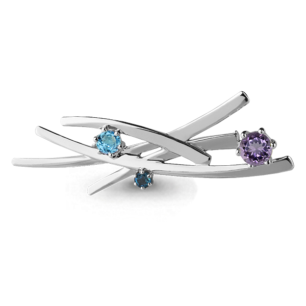 7271842 Брошь из Серебра с аметистом, топазом лондон блю, топазом свисс блю
