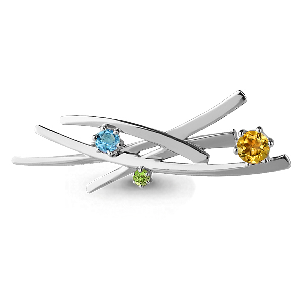 7271858 Брошь из Серебра с топазом скай блю, хризолитом, цитрином