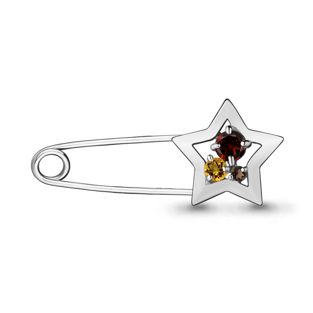7272547 Булавка из Серебра с гранатом, кварцем дымчатым, цитрином