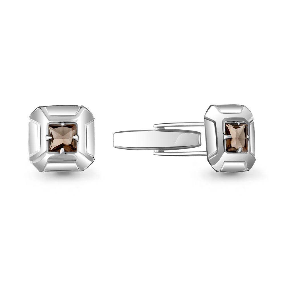 7281401 Запонки из Серебра с кварцами дымчатыми