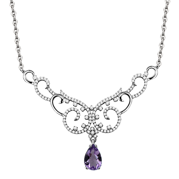 7353704А Колье из Серебра с аметистом, фианитами
