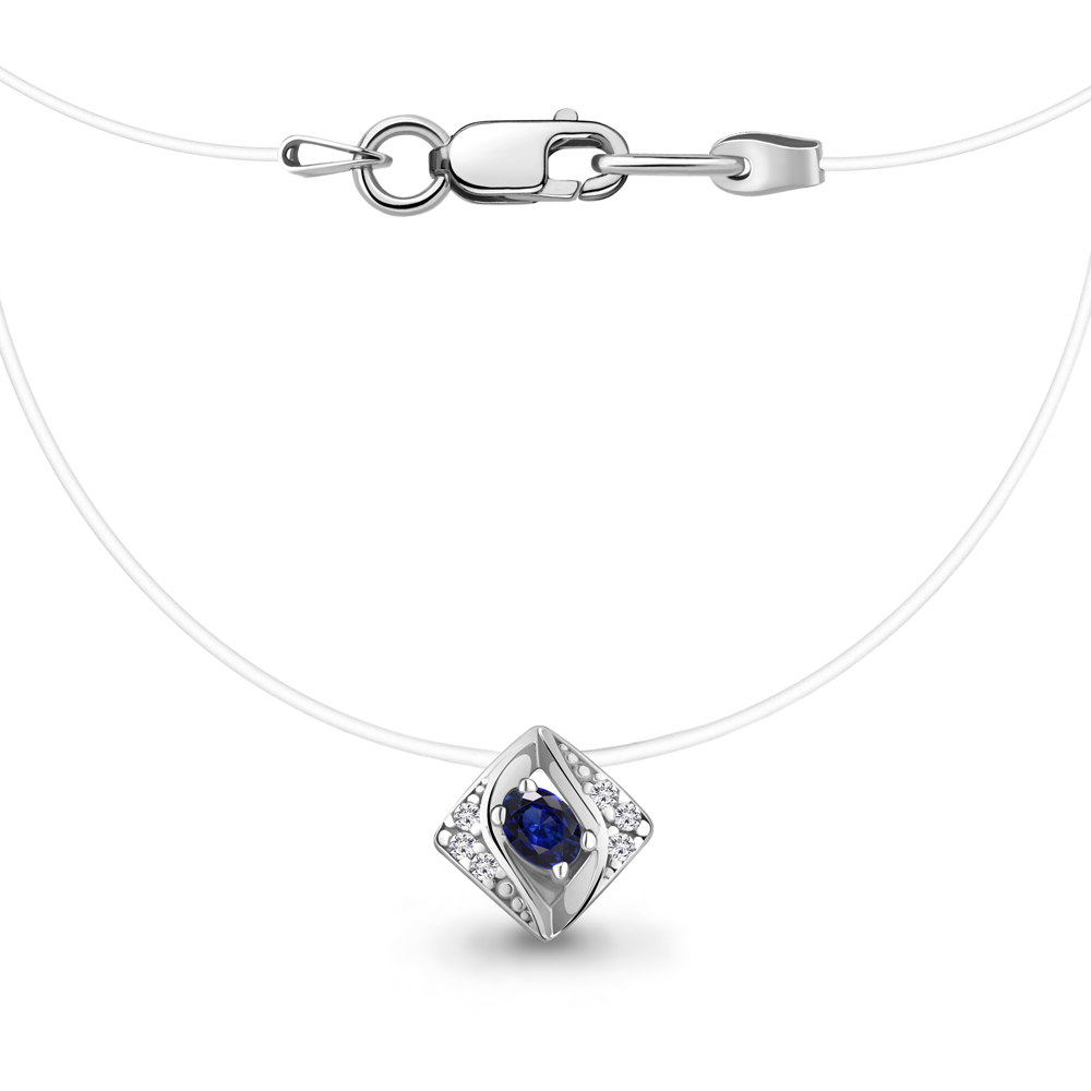 73667АБ Колье из Серебра с леской, наносапфиром, фианитами из коллекции "Клеопатра"