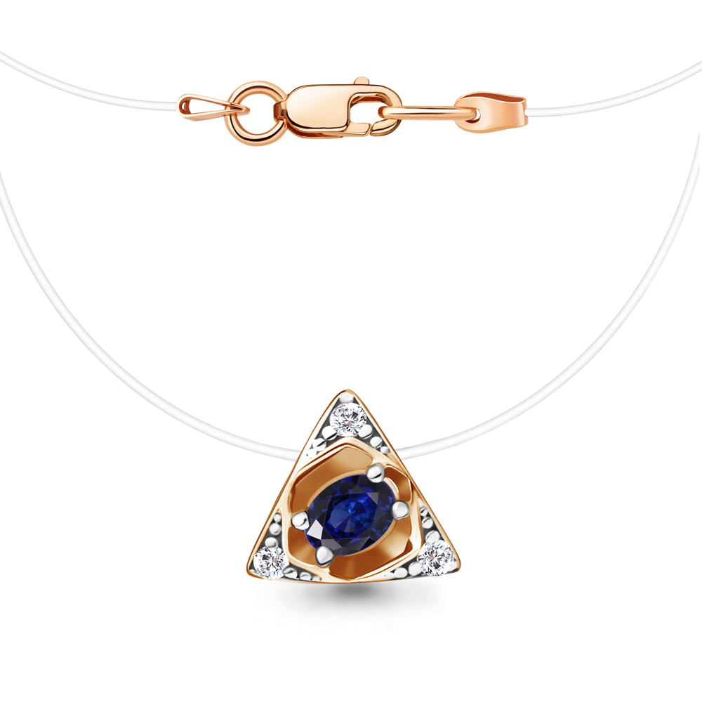 73668АБ Колье из Золота с леской, наносапфиром, фианитами из коллекции "Клеопатра"