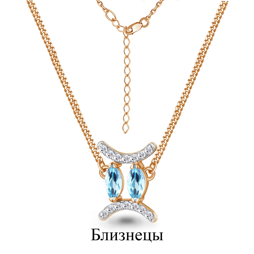 7372505А Колье из Золота с топазами свисс блю, фианитами