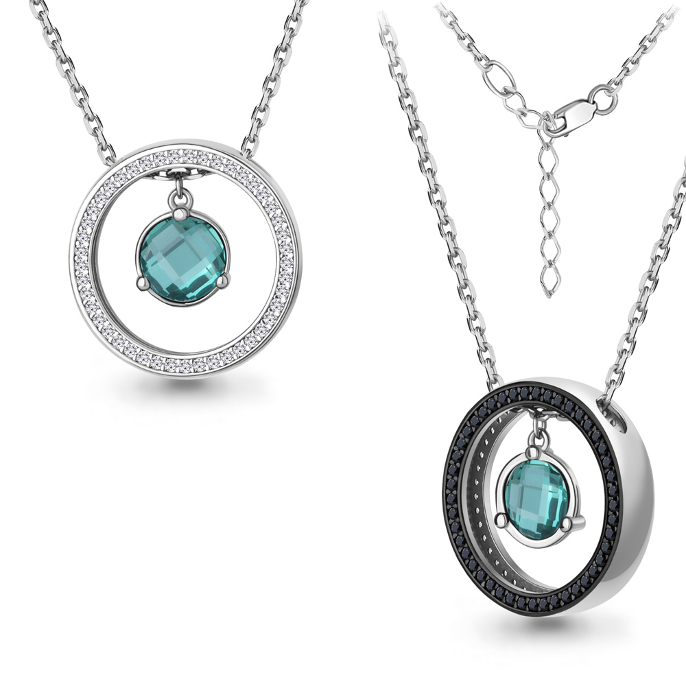 7373688АЧ Колье из Серебра с нанокристаллами, нанотурмалином иск., фианитами