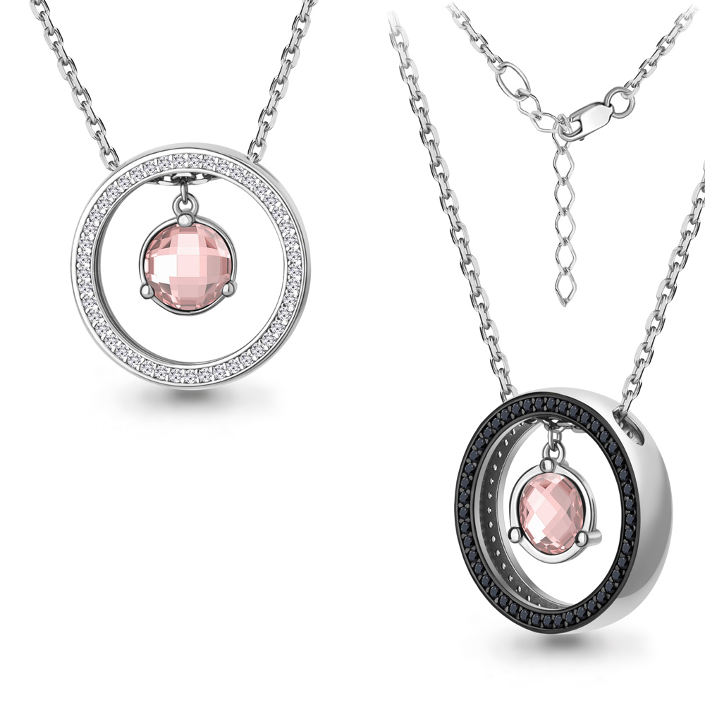 7373690АЧ Колье из Серебра с нанокристаллами, наноморганитом, фианитами