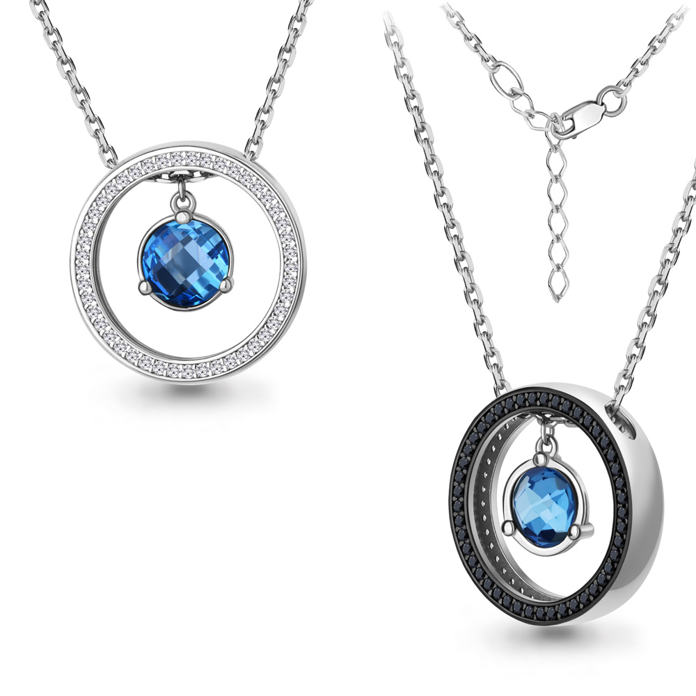 7373693АЧ Колье из Серебра с нанокристаллами, нанотопазом лондон, фианитами