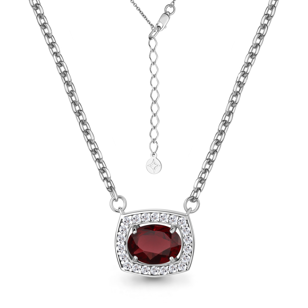 7381003А Колье из Серебра с гранатом, фианитами