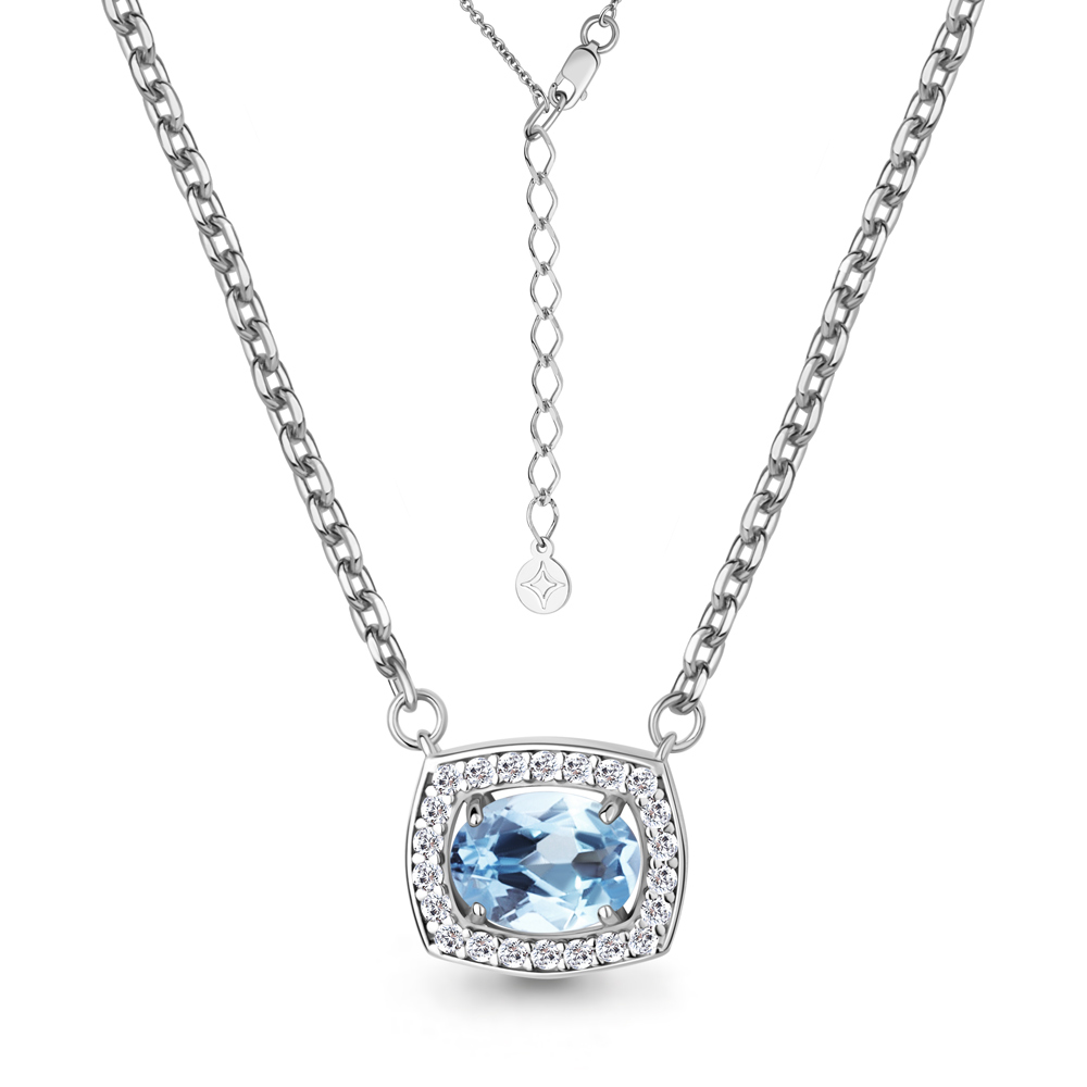 7381005А Колье из Серебра с топазом свисс блю, фианитами