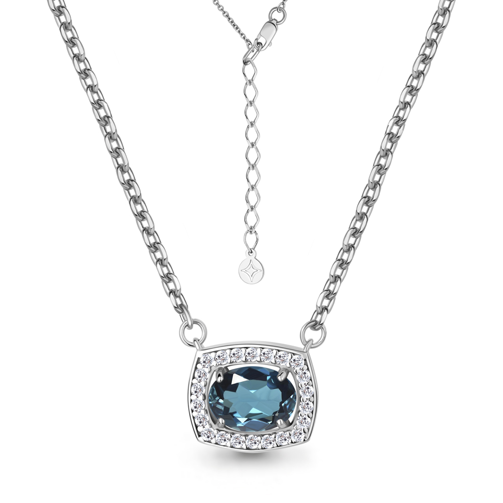7381008А Колье из Серебра с топазом лондон блю, фианитами