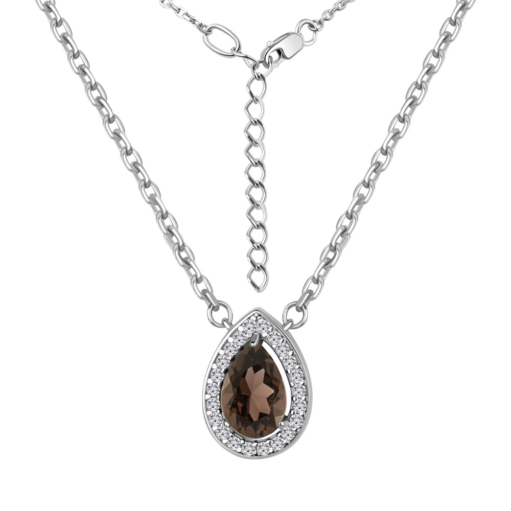 7381201А Колье из Серебра с кварцем дымчатым, фианитами