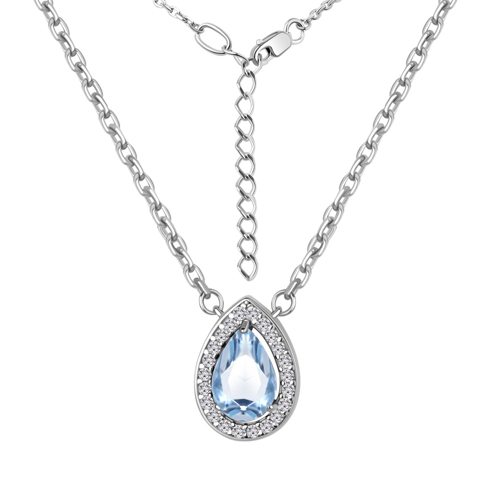 7381205А Колье из Серебра с топазом свисс блю, фианитами