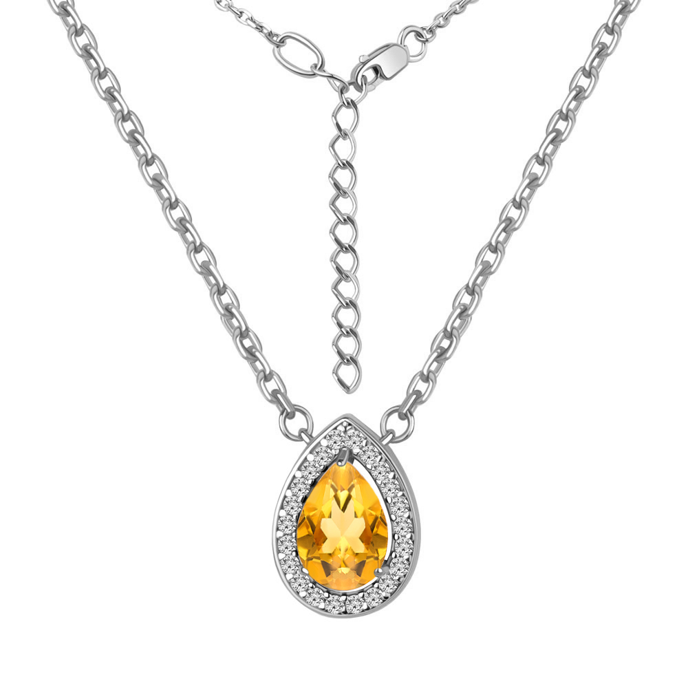 7381206А Колье из Серебра с фианитами, цитрином
