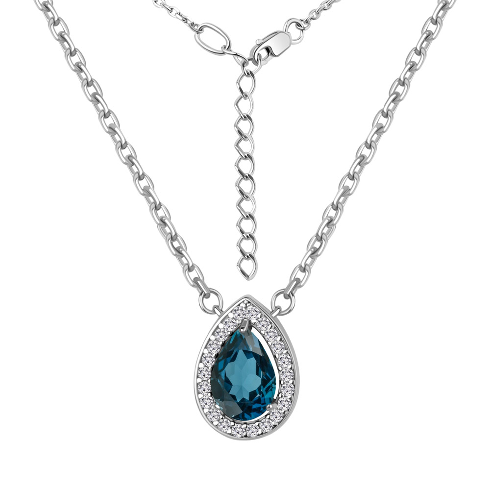 7381208А Колье из Серебра с топазом лондон блю, фианитами