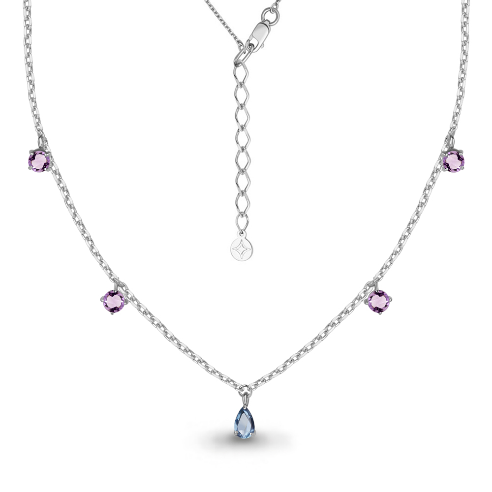 7382730 Колье из Серебра с аметистами, топазом свисс блю