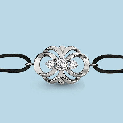 74033 Браслет из Серебра с фианитами, шнурами хлопчатобумажными