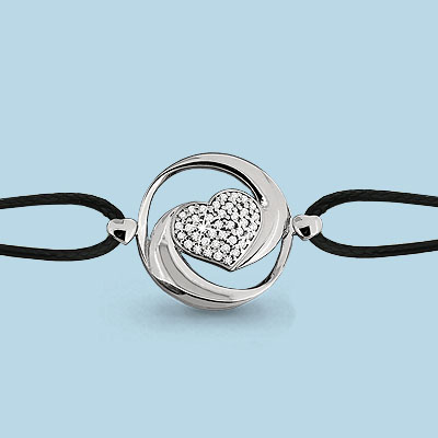 74036А Браслет из Серебра с фианитами, шнурами хлопчатобумажными