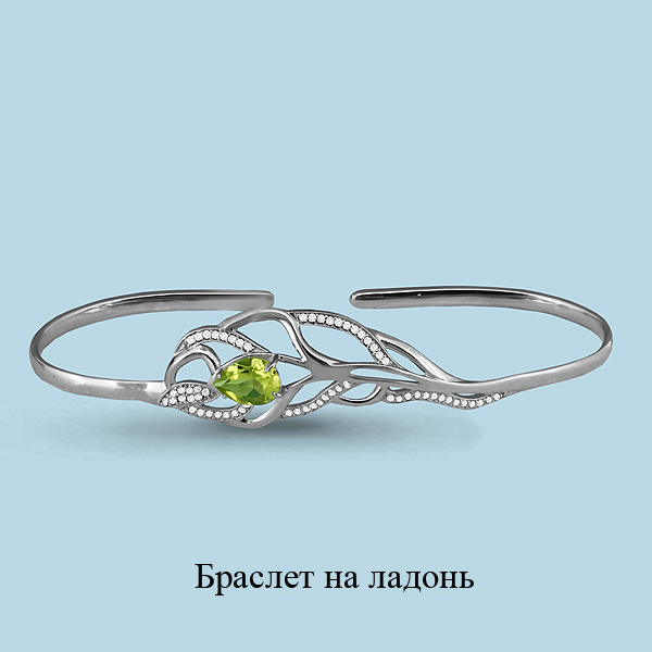 7410707А Браслет из Серебра с фианитами, хризолитом