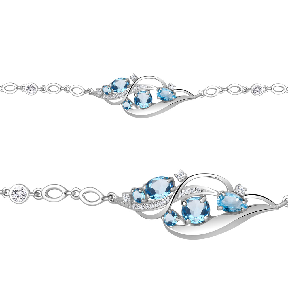 7411805А Браслет из Серебра с топазами свисс блю, фианитами