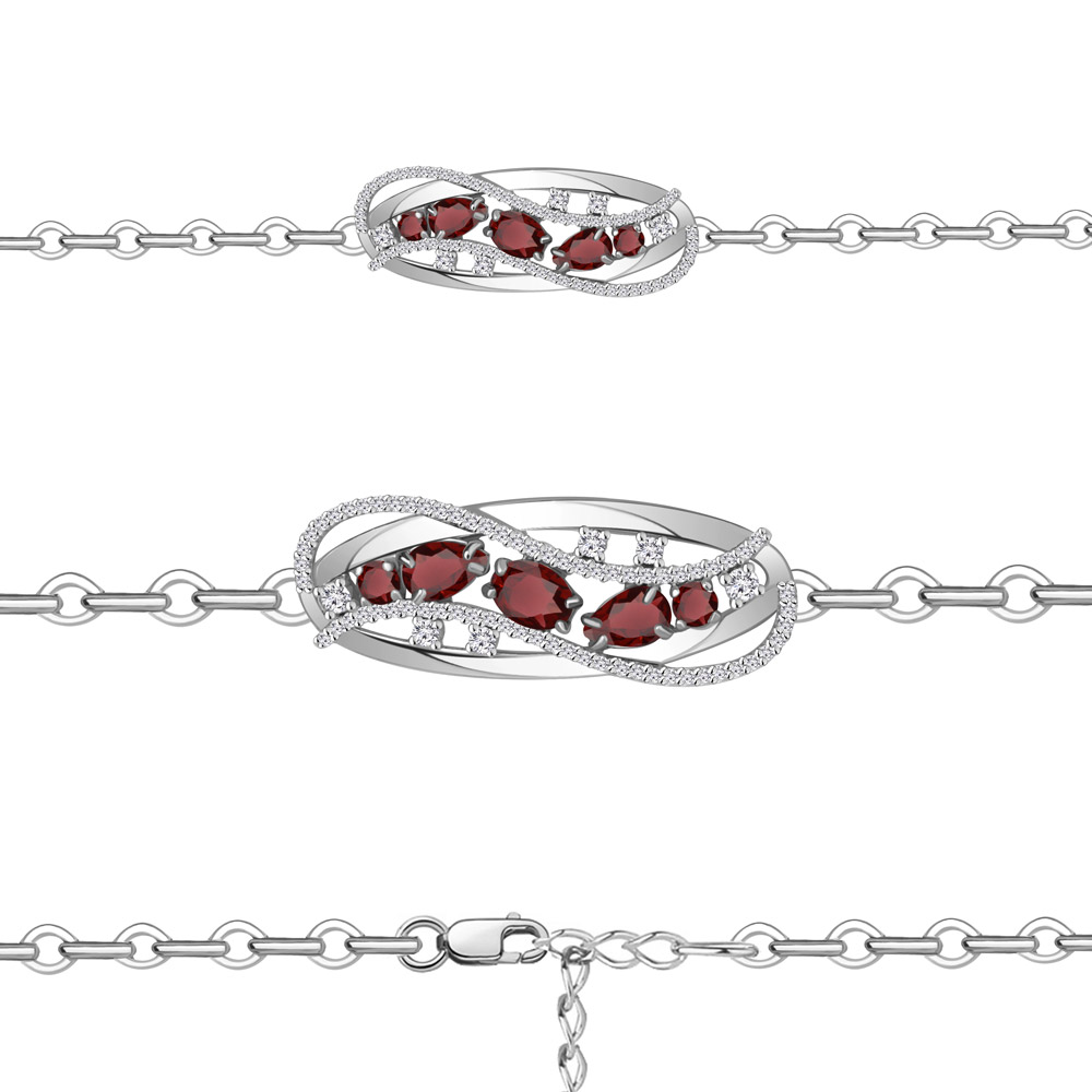 7411903А Браслет из Серебра с гранатами, фианитами