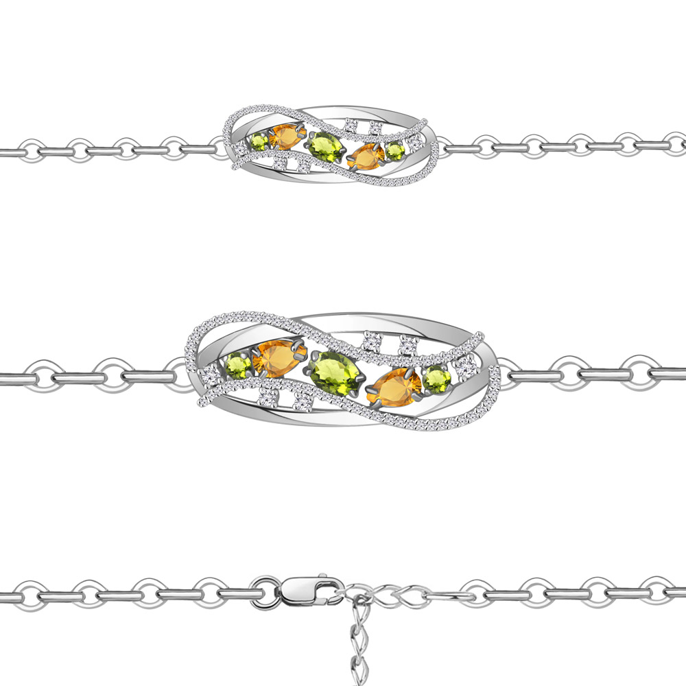 7411938А Браслет из Серебра с фианитами, хризолитами, цитринами