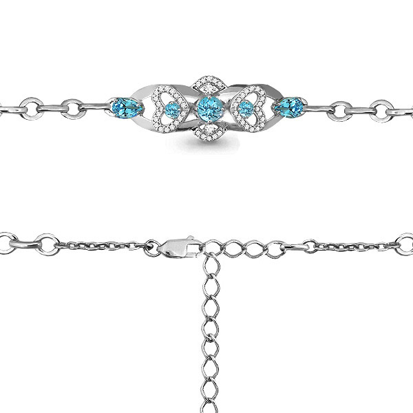 7412005А Браслет из Серебра с топазами свисс блю, фианитами