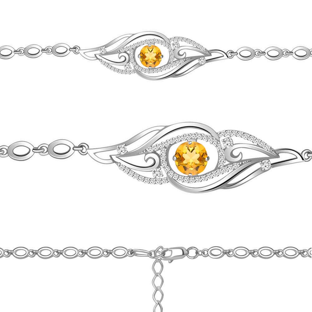 7413706А Браслет из Серебра с фианитами, цитрином