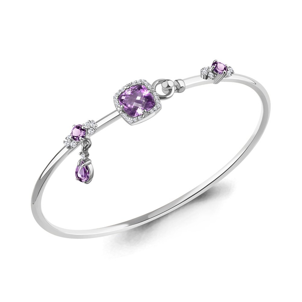 7438104А Браслет из Серебра с аметистами, фианитами