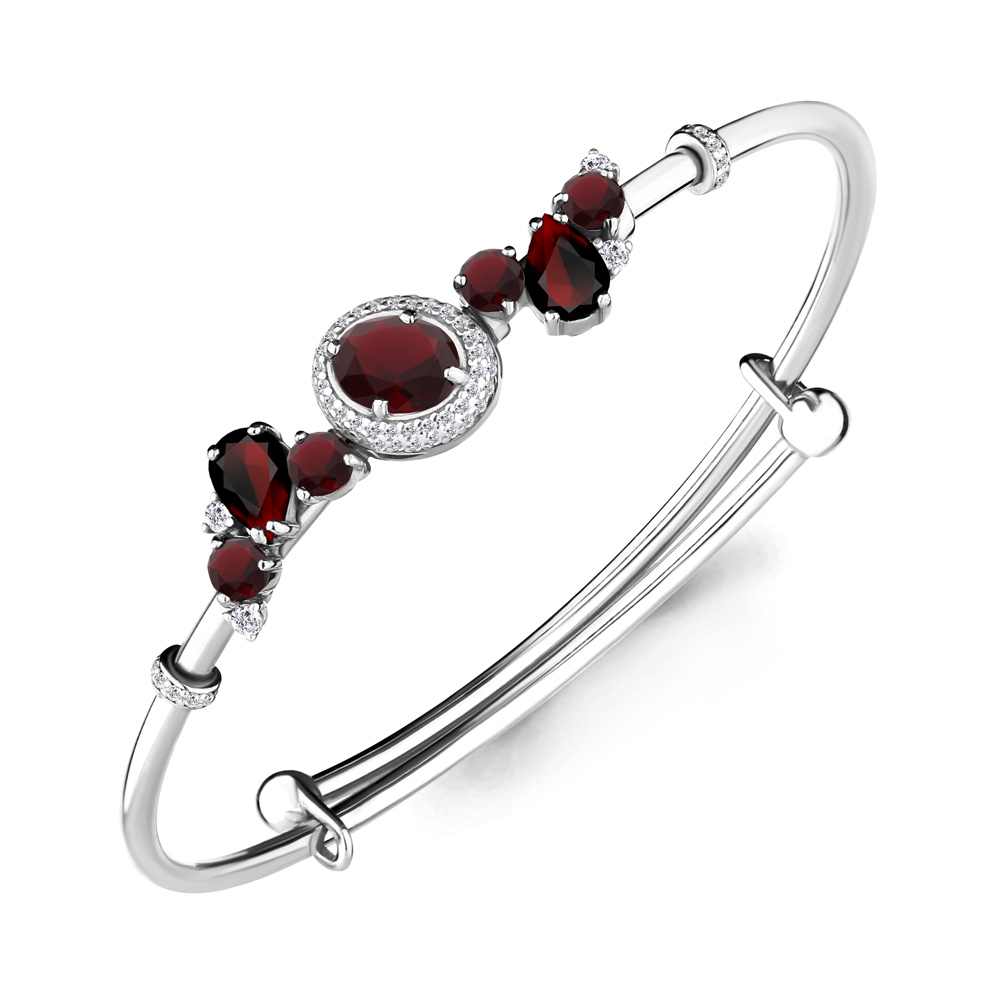 7438703А Браслет из Серебра с гранатами, фианитами