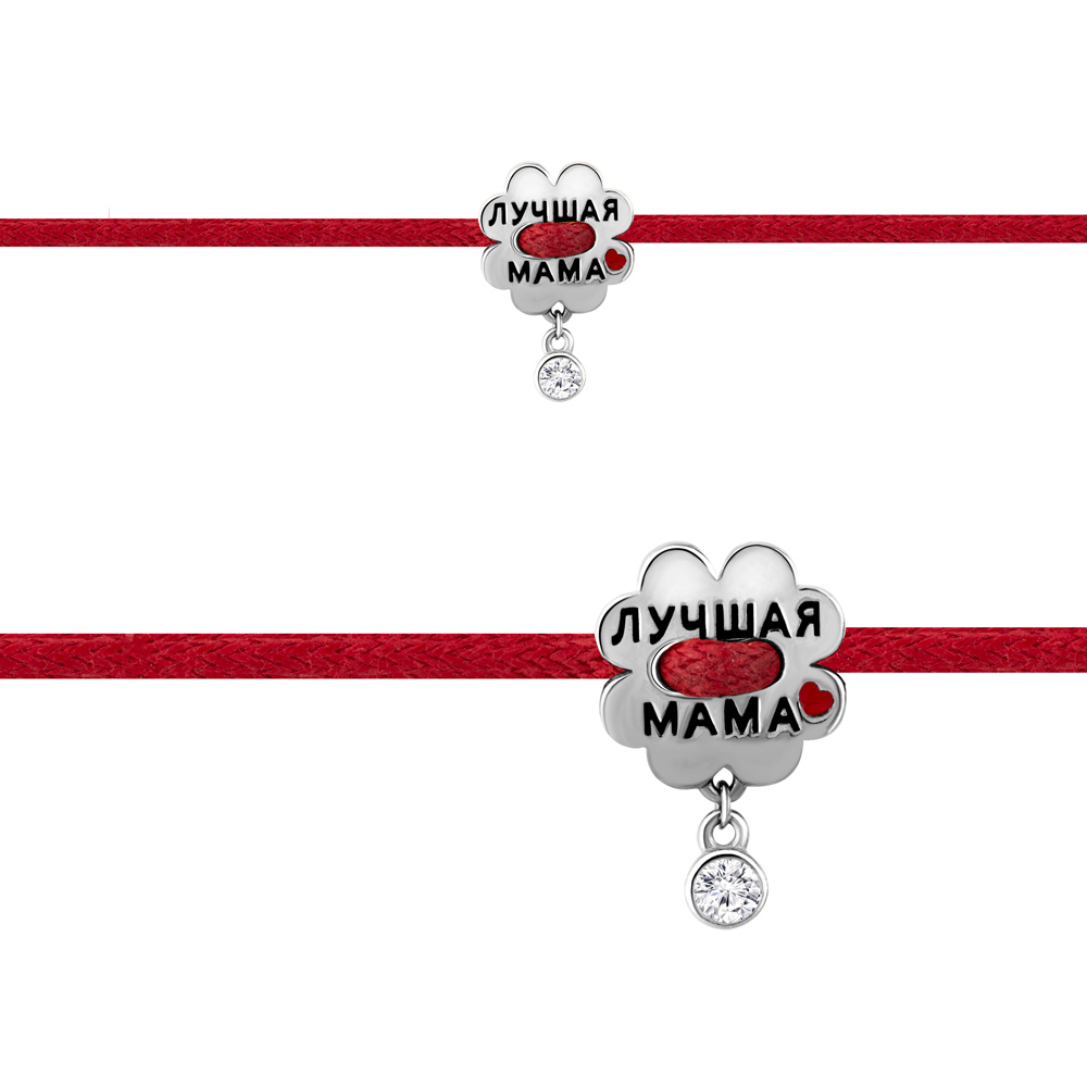 74457А Браслет из серебра с фианитом, шнуром хлопчатобумажным, эмалью