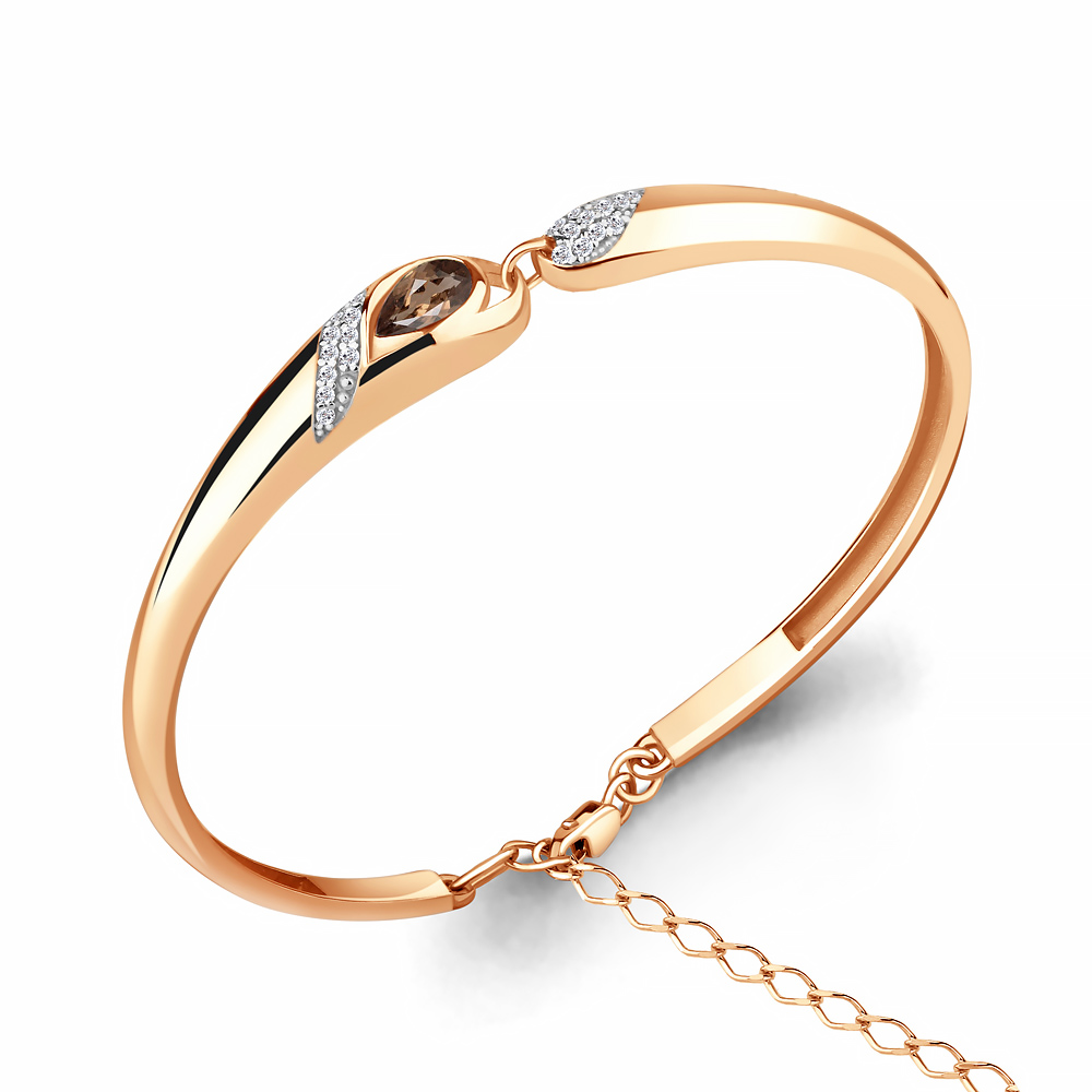 7449701А Браслет из Золота с кварцем дымчатым, фианитами