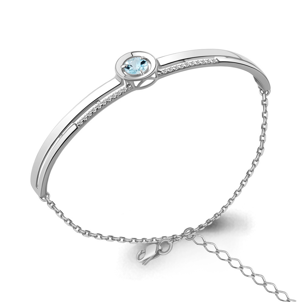 7470902А Браслет из Серебра с топазом скай блю, фианитами