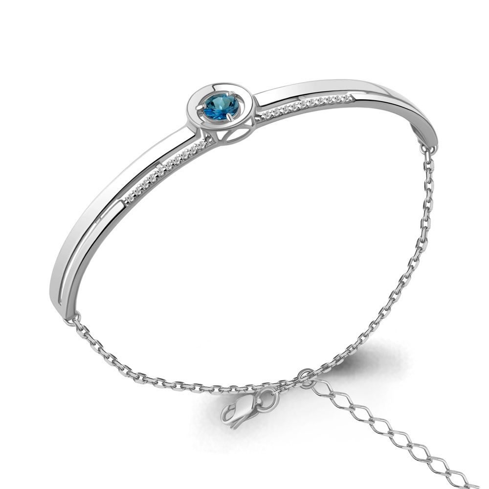 7470908А Браслет из Серебра с топазом лондон блю, фианитами