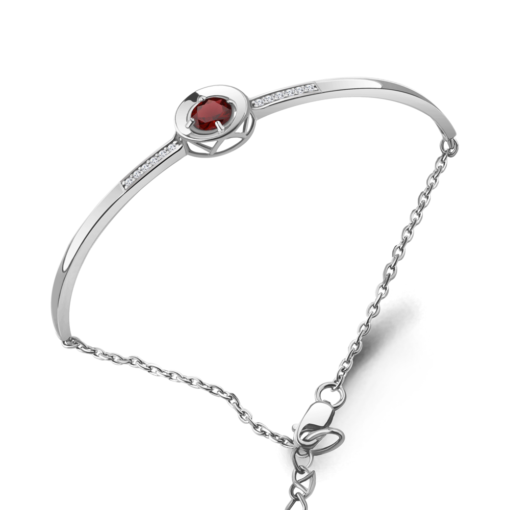 7471003А Браслет из Серебра с гранатом, фианитами