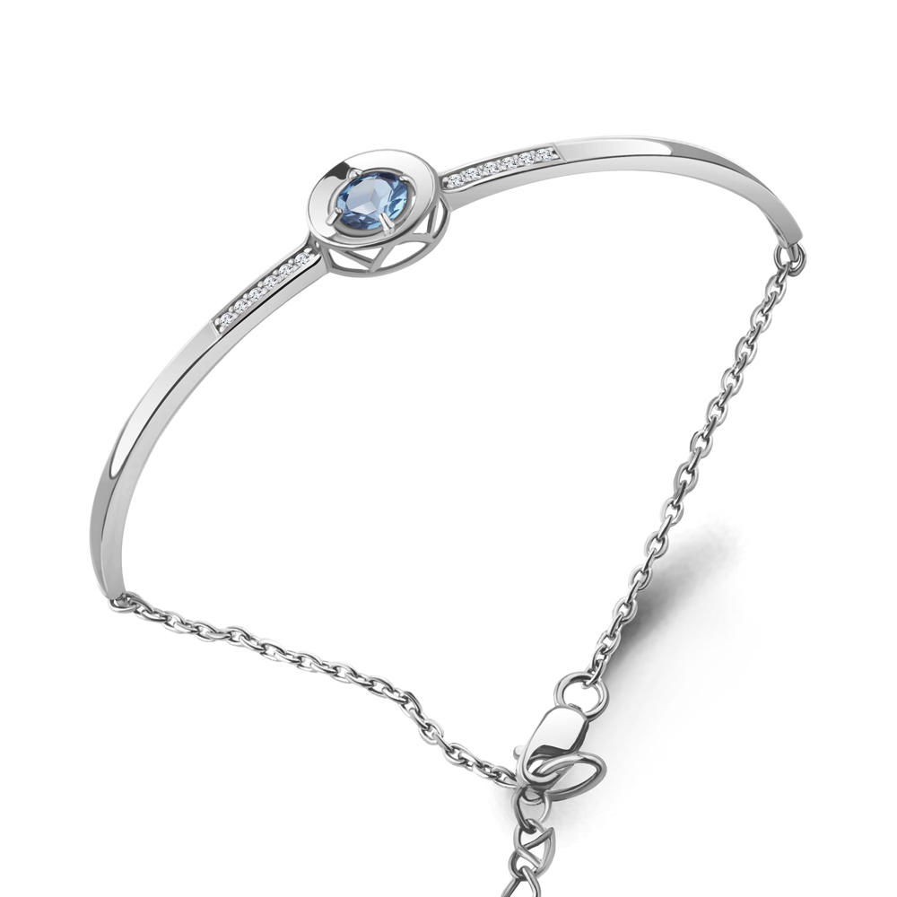 7471005А Браслет из Серебра с топазом свисс блю, фианитами