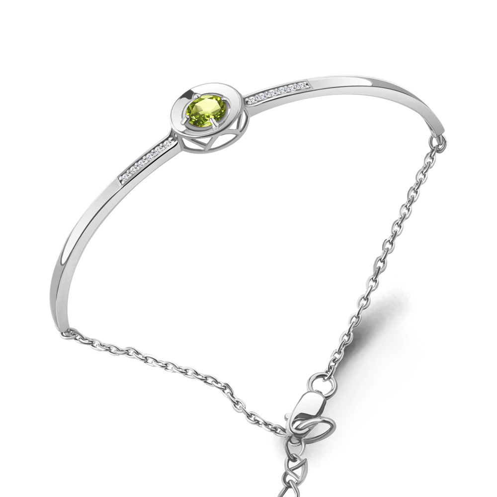 7471007А Браслет из Серебра с фианитами, хризолитом