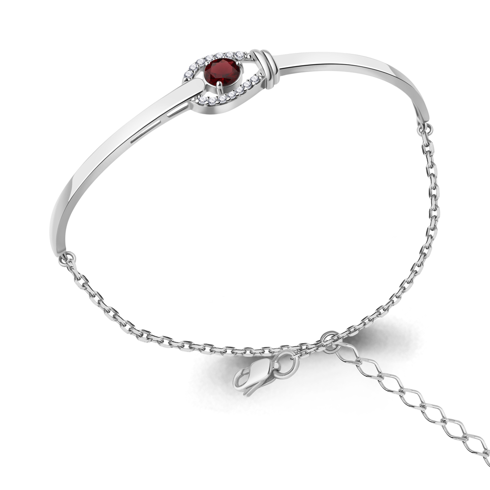 7471203А Браслет из Серебра с гранатом, фианитами