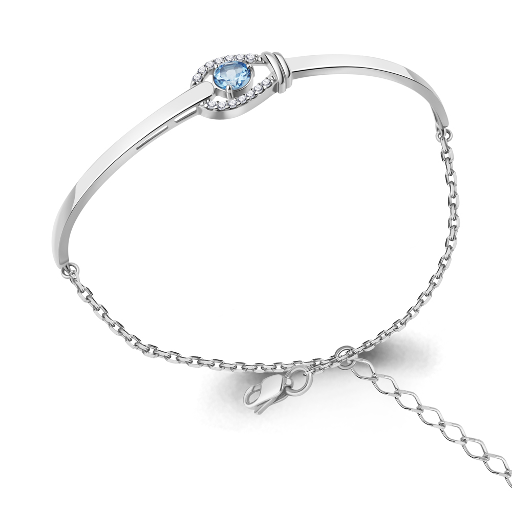 7471205А Браслет из Серебра с топазом свисс блю, фианитами