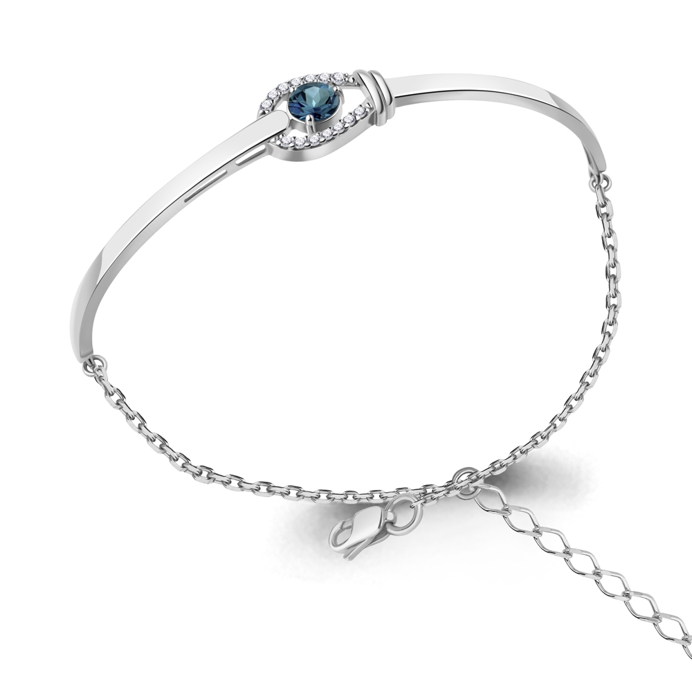 7471208А Браслет из Серебра с топазом лондон блю, фианитами
