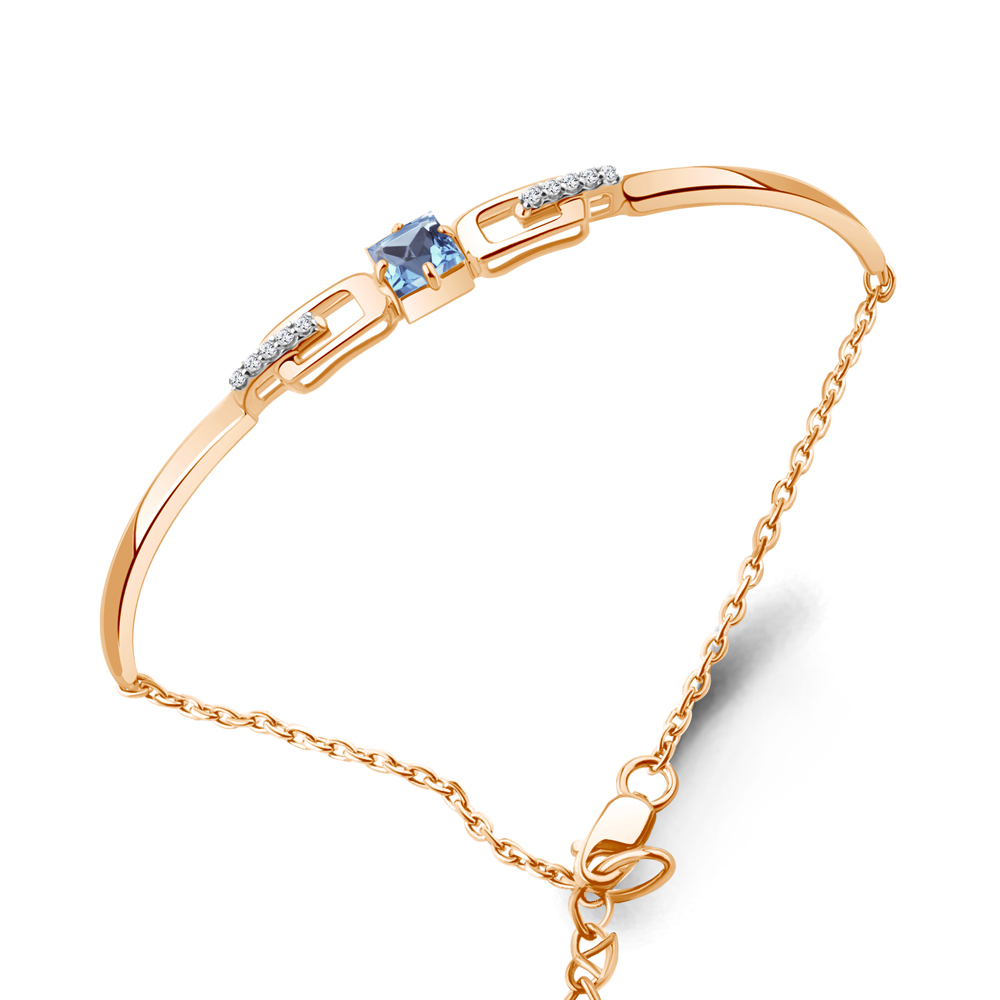 7471305А Браслет из Золота с топазом свисс блю, фианитами