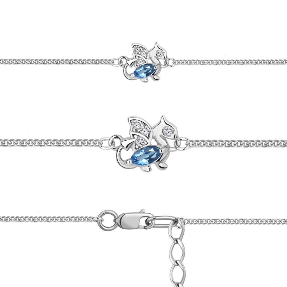 7475305 Браслет из Серебра с топазом свисс блю, фианитами