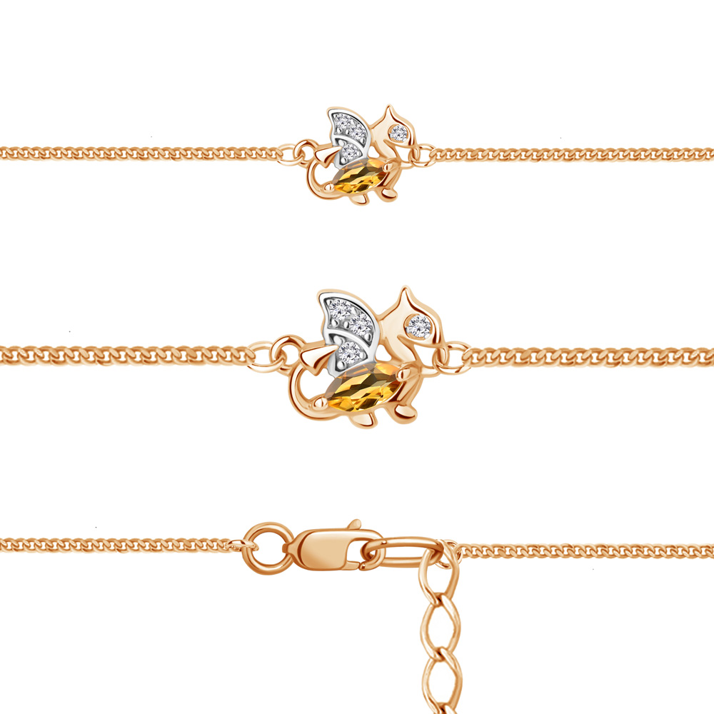 7475306 Браслет из Золота с фианитами, цитрином