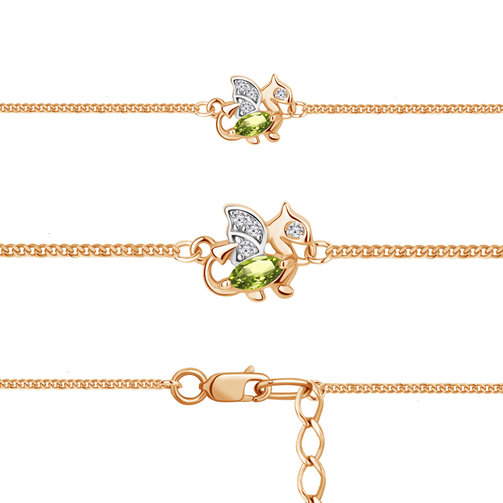 7475307 Браслет из Золота с фианитами, хризолитом