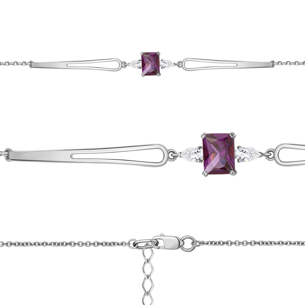 7476884 Браслет из Серебра с наноаметистом иск., фианитами